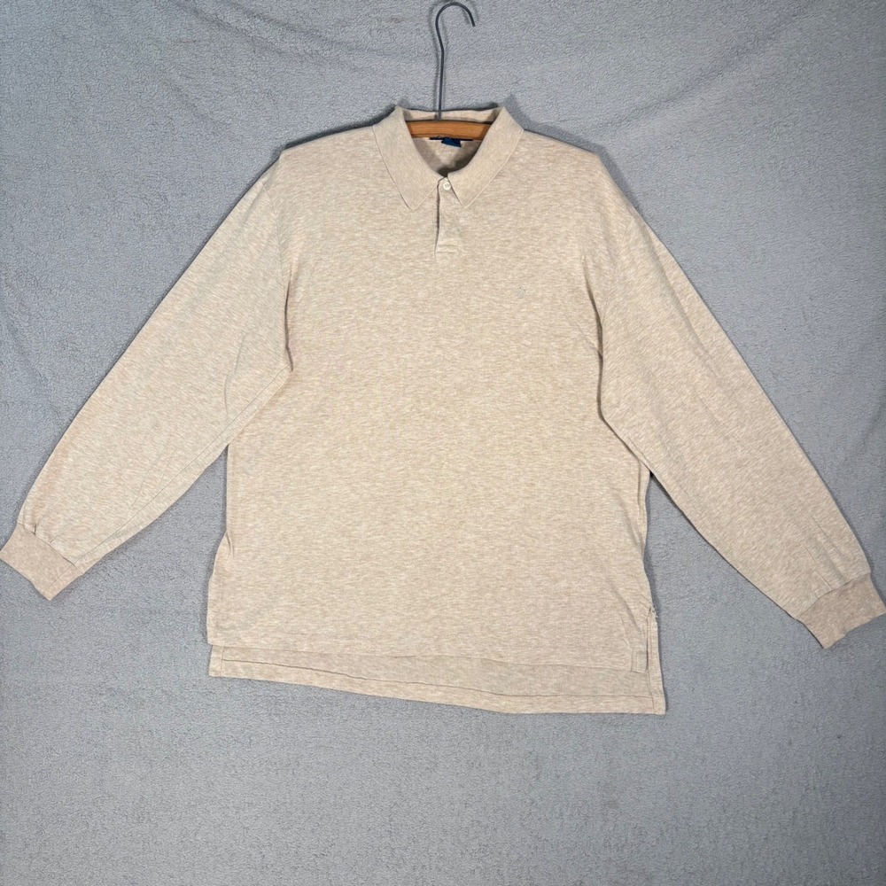 VNTG Polo Ralph Lauren Long Sleeve Polo Shirt Men's L Beige Cotton Casual Preppy